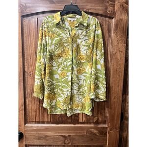 Rose & Olive Women's Green/Yellow Floral Print Long Sleeve Blouse Size M NWOT